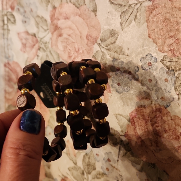 Wrap around wooden and gold beaded bracelet. Vintage new - Picture 3 of 3